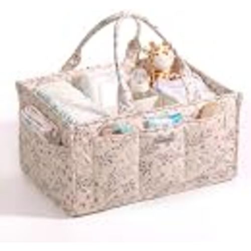 Large Floral Diaper Caddy Organizer Nursery Storage Basket, Gift for Baby Shower Diaper Bag Baby Registry Must Have Newborn Essentials, Beige Floral