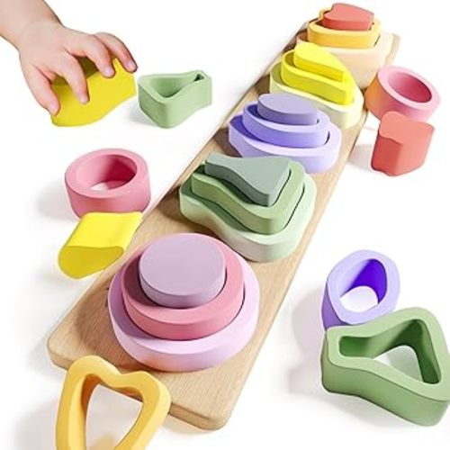 Symdiro Montessori Toys for 1 2 3 Year Old Boys Girls-Wooden Sorting & Stacking Toys for Baby Toddlers,Educational Shape Color Sorter Preschool Kids Gifts…