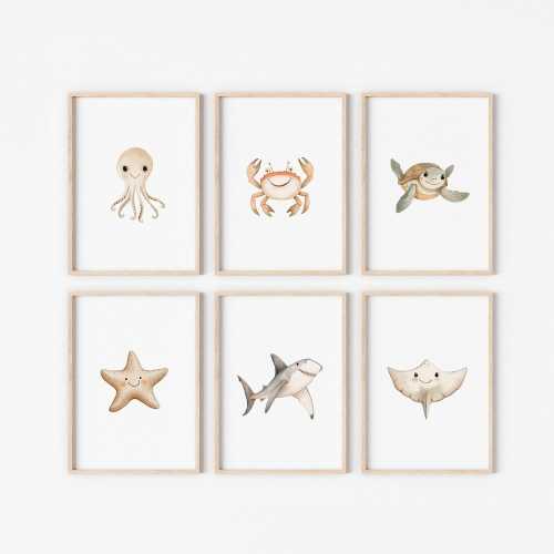 Set of 6 Sea Nursery Decor,Nursery Ocean Prints, Ocean Nursery Decor,Nursery Underwater Adventure,Nautical Nursery wall Art,Kids Room Decor