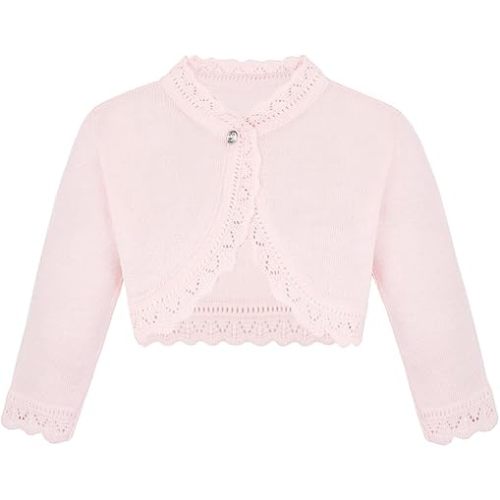 Lilax Little Girls' Knit Long Sleeve Button Closure Bolero Cardigan Shrug