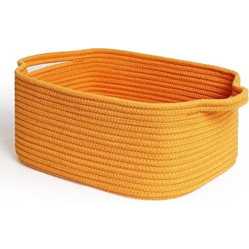 MEGASKET Orange Woven Basket, 13.5" x 10" x 6" Baskets for Gifts Empty, Cute Cotton Rope Cat Dog Toy Bin Box, Small Woven Bin for Organizing, Orange Room Decor, Nursery Cloth Diaper Storage Organizer