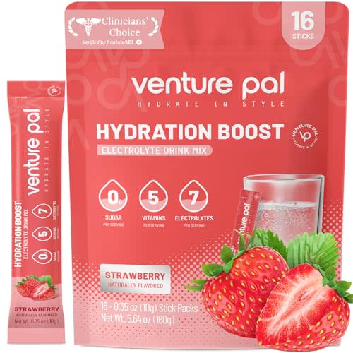 Venture Pal Sugar Free Electrolytes Powder Packets - Liquid Daily IV Hydration Packets | Instantly Hydrating & Party Recovery | 5 Vitamins & 7 Electrolytes | Certified Vegan, Keto, Non-GMO | 16 Sticks