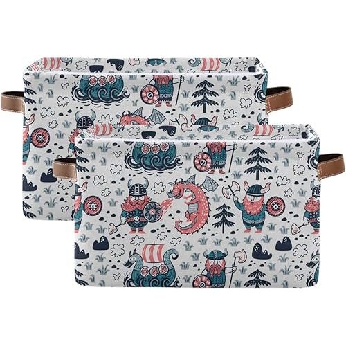 Storage Basket Cube Cute Viking Dragon Large Collapsible Toys Storage Box Bin Laundry Organizer for Closet Shelf Nursery Kids Bedroom,15x11x9.5 in,2 Pack