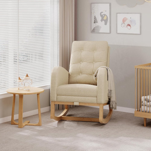 Bayou Breeze Nursery Rocking Chair, Teddy Fleece Glider with Footrest, High Back for Bedroom, Pink | Wayfair
