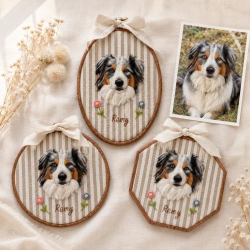 Custom Needle Felt Pet Portrait Hoop, Personalized Dog Cat Wall Art Keepsake