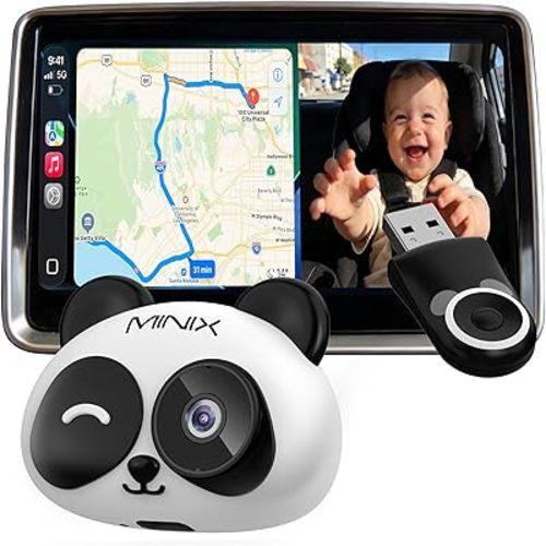 MINIX CA520 Wireless CarPlay Baby Car Camera for iPhone, 1080P HD Rear Seat Baby Monitor with Night Vision, 150° Wide View, Low Latency, Plug & Play for Factory Wired CarPlay Vehicles