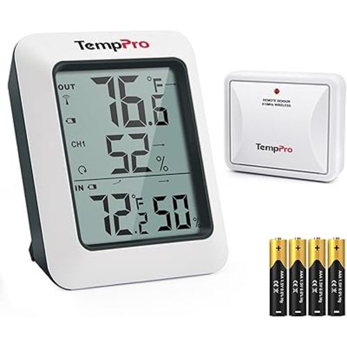 TempPro TP60 Digital Hygrometer Outdoor Thermometer Wireless Temperature and Humidity Gauge Monitor Room Thermometer with 500ft/150m Range Humidity Meter Temperature Indicators (Previously ThermoPro)