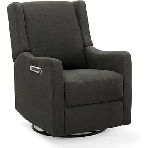 Delta Children Mercer Electronic Power Recliner and Swivel Glider with USB Port in LiveSmart Performance Fabric - Water Repellent & Stain Resistant, Dark Grey