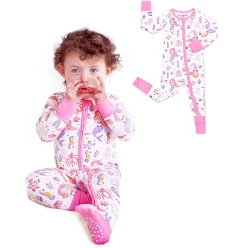 babee Reshinee Bamboo Viscose Baby Footie Pajama, Zipper Pajamas for Baby Boys & Baby Girls 0-24M