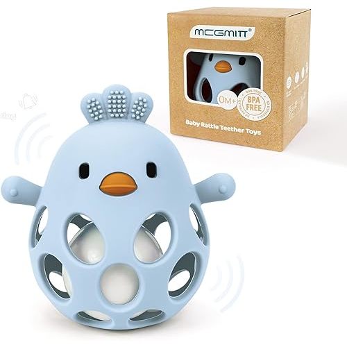 MCGMITT Baby Teething Toys for 3-6 Months, Easy Grasp Silicone Baby Rattles 0-6-12 Months, BPA-Free Food Grade Montessori Sensory Toys, Soft Newborn Infant Teether for Teething Relief