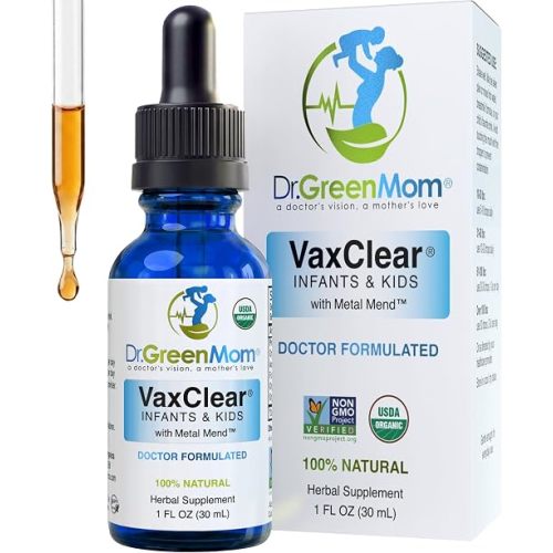 Organic VaxClear with Metal Mend, Herbal Heavy Metal Detox Drops for Kids and Infants with Chlorella, Turmeric, Cilantro and Milk Thistle to Cleanse and Support Immune Response