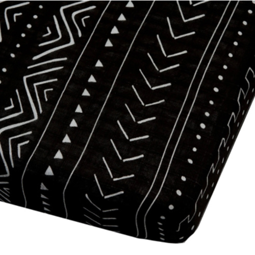 Muslin Fitted Crib Sheet - Black Mudcloth