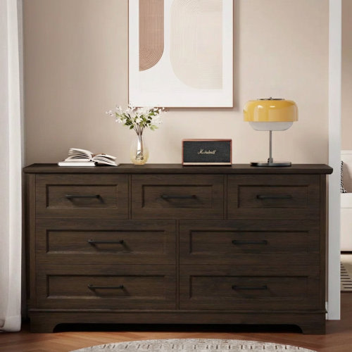 Winston Porter 54.02" W 7-drawer Wide Dresser With 200 Lbs Top Capacity, Mixed Size Drawers – Modern Farmhouse Style Storage Chest For Bedroom, Living Room | Wayfair