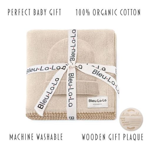 Bleu La La Luxe Collection 100% Organic Luxury Knit Baby Blanket + Hat Set
