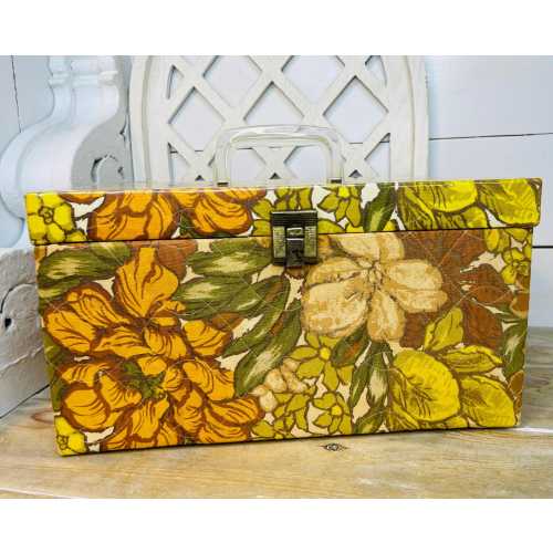 Vintage 1970s "Flower Power" Floral Fabric Exterior Travel Box