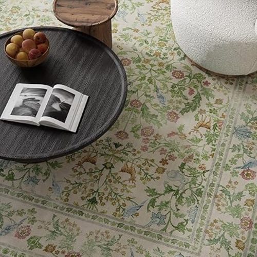 Washable Area Rugs for Living Room: 5x7 Bedroom Rug Vintage Rugs Stain Resistant Non Slip Low Pile Lightweight Soft Carpets Rugs for Dining Room Kitchen Nursery Kids Room Farmhouse Living Room