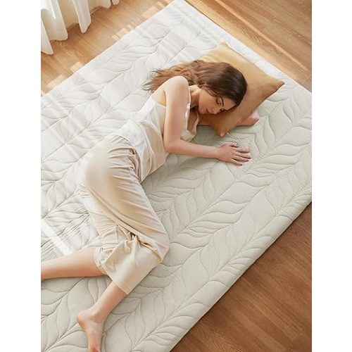 ZonLi Japanese Floor Mattress Futon Mattress Twin Size, 4" Thicken Roll Up Tatami Mat 100% Cotton Washable Cover, Portable & Foldable Floor Bed Mattress for Sleeping, Dormitory, Adult Kids, Khaki