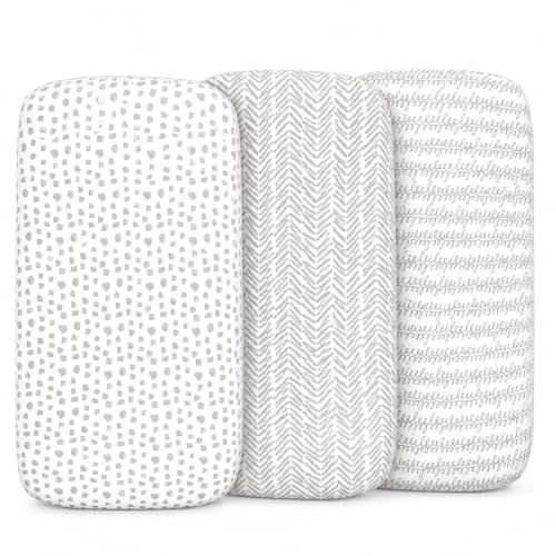 Bassinet Sheets, Universal Fit 33 x 17, Soft Gray-White, 3 Pack | Fitted Bassinet Mattress Sheets, For Baby Boys & Girls, Compatible with Halo BassiNest, Graco, Baby Delight & More