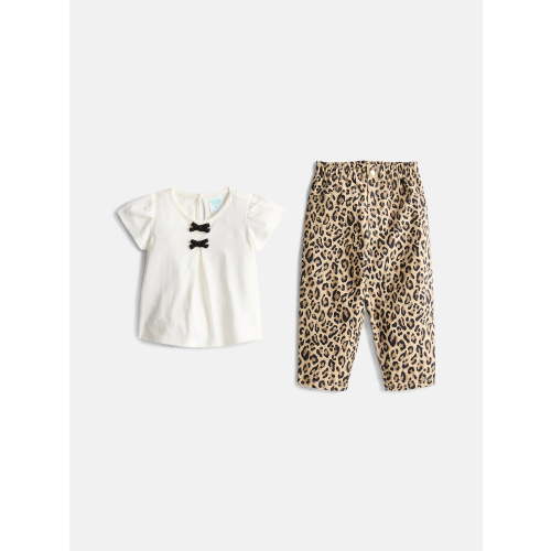 Wonder Nation Baby Girls Bow Top and Paperbag Waist Pants Set, 2-Piece, Sizes 0/3M-24M