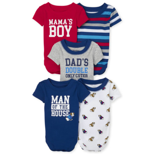 Baby Boys Bulldog Bodysuit 5-Pack - Red