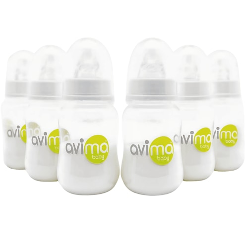 Avima 4 oz Anti Colic Baby Bottle Set - Slow Flow Nipples Included, Standard Neck, BPA Free - Newborn 0-3 Months, Stage 1 Feeding for Gas, Spit Up & Colic (Set of 6)