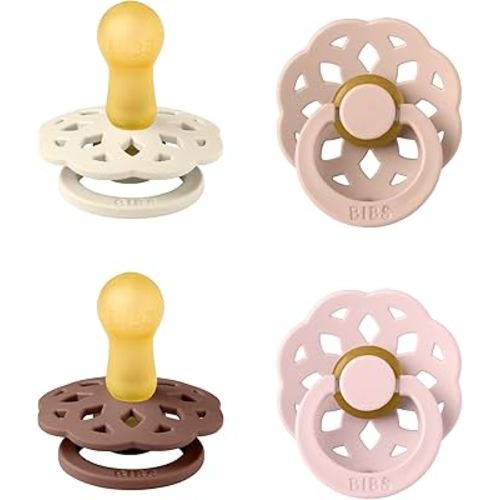 BIBS Boheme Toddler Pacifier Set for 6–18 Months | BPA-Free Latex Round Teats | Soft Natural Rubber Soothers | 4-Pack | Made in Denmark | Blush Mix