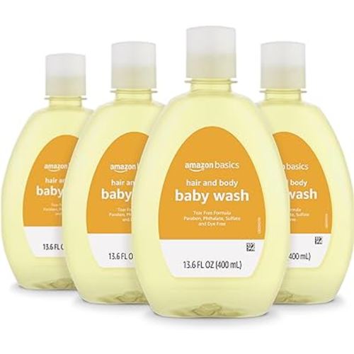 Amazon Basics Tear-Free Baby Hair and Body Wash, Lightly scented, 13.60 Fl Oz (Pack of 4)