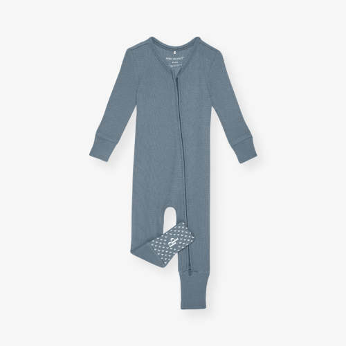 Solid Blue Long Sleeve Slate Waffle Convertible One Piece | Posh Peanut®
