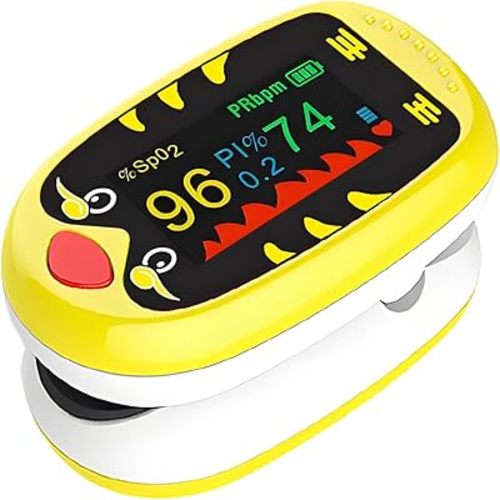Kids Pulse Oximeter – Pediatric Pulse Oximeter for Children and Infants, Cute Mini Portable Oxygen Monitor Fingertip with OLED Display, Baby Oxygen Monitor for Home and Travel, USB-C Rechargeable Design-yellow