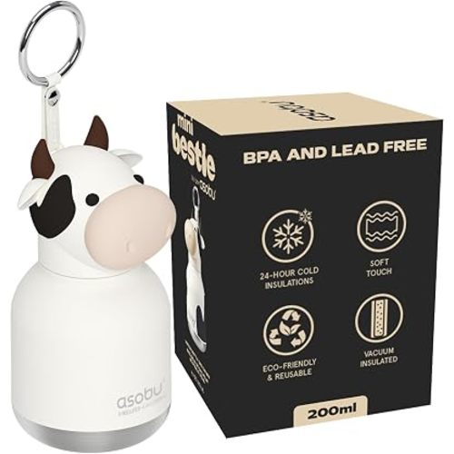 Mini Bestie Kids Water Bottle Cute Collectible Character for Girls & Boys Leakproof Stainless Steel, 6.7oz, BPA-Free with Strap & Clip Insulated Bottle for School, Travel & Gifting