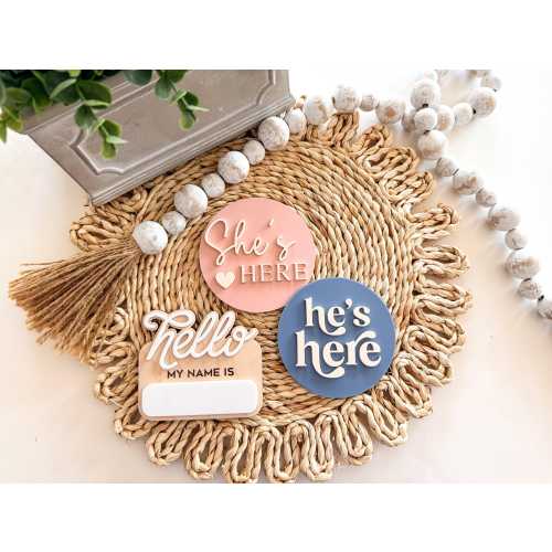He's Here, She's Here Acrylic Baby Bundle | Newborn Announcement | Boy Girl Baby Sign | Boy Girl Announcement Sign|Gender Announcement