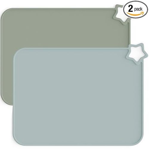 Moonkie Silicone Placemats for Baby & Kid, Stain-Proof Non-Slip Toddler Food Mats Eating Table Mat with 2 Packs