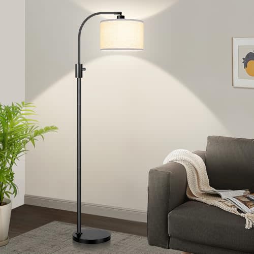 [Upgraded] Dimmable Black Floor Lamp, 1200 Lumens LED Edison Bulb Included, Arc Floor Lamp for Living Room Modern Standing Tall Floor Lamps with Linen Shade for Bedroom Office Reading Room Nursery