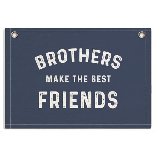 Boys Room Decor- Brothers Make the Best Friends Banner, Linen Canvas Banner Wall Hanging Flag Decor for Nursery Toddler Baby Little Boys Bedroom Playroom (Blue-Brothers, 30x20inch)