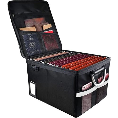 Fireproof Document File Organizer Box, Fireproof Safe Box with Lock, Portable Office Storage Cabinet for Hanging Letter/Legal Folder 16.1 x 12.9 x 11in