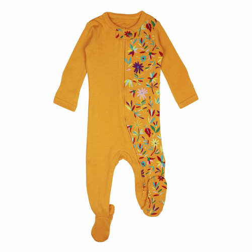 Tangerine Floral | Organic Embroidered Zipper Footie – L'ovedbaby