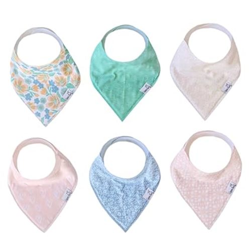 Copper Pearl 6 Pack Soft Cotton Baby Bibs for Drooling and Teething, Absorbent Drool Bibs for Baby Girl, Adjustable to Fit Newborns to Toddlers, Tons of Styles (Sophie Set)