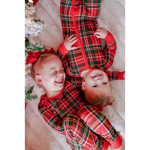 Christmas Bamboo Convertible Zipper Romper in Plaid Tidings | Caden Lane