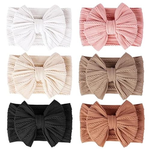 ALinmo 6 Pack Baby Headbands Super Soft Stretchy Nylon Hair Bands Hair Bows Hair Accessories for Baby Girls Newbrons infants Toddlers 04