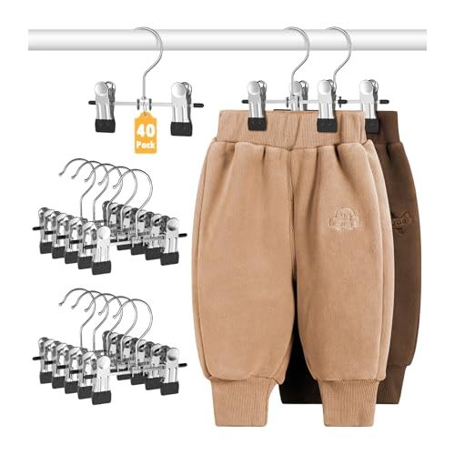 DOIOWN 40 Pack Baby Hangers, Baby Pants Hangers with Clips,Toddler Hangers for Pants, Skirts, Clothes, Non Slip Space Saving Kids Hangers for Closet Organization, Baby Essentials Closest Organizer