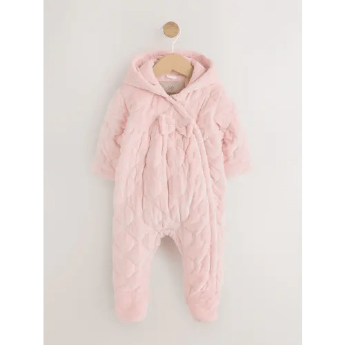 Pink Velour Zip Through Quilted Baby All-In-One