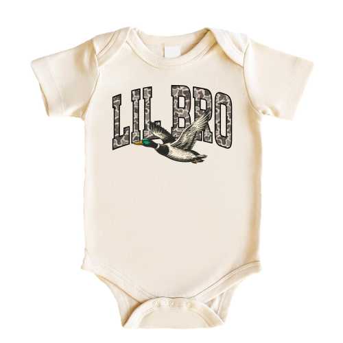 Lil Bro Camo Duck Baby Bodysuit | Future Hunter Country Baby Outfit | Baby Boy Pregnancy Announcement | Matching Sibling Outfit