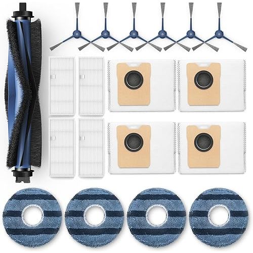 𝗢𝗺𝗻𝗶 𝗖𝟮𝟬 Accessory Kit for eufy Omni C20 Robot Vacuum, 𝟭𝟵 𝗣𝗔𝗖𝗞 Replacement Parts Include: 1* Main Rolling Brush, 4* Washable Filter, 6* Side Brush, 4* Dust Bag, 4* Mop Pad