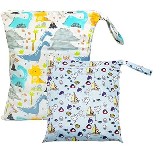 2Pcs Wet Dry Bags Waterproof Reusable Baby Cloth Diaper Wet Bags Washable Wet Bag Wet Clothes Bag Diaper Bag Organizer Pouches Wet Laundry Bag Wash Bag for Travel Gym Beach Swimming Pool Cloth Diapers…