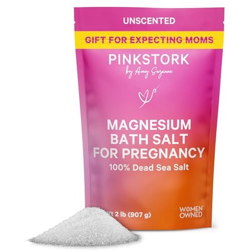 Pink Stork Pregnancy Bath Soak – Unscented Magnesium Flakes for Bath or Foot Soak – Pure Dead Sea Salt – Relief for Pregnancy Aches, Swollen Feet, and Stress – Clean, Fragrance-Free – 2 lb
