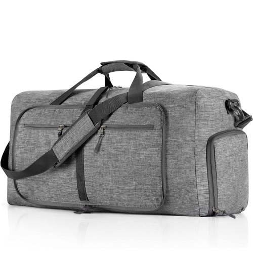 XUEYU 24" Large Travel Duffle Bag for Men, 65L Foldable Travel Duffel Bag with Shoes Compartment, Overnight Bag for Men Women Waterproof, Travel Bag for Traveling Camping Touring, Gray