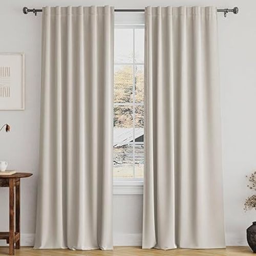 Turquoize Cream Beige Blackout Curtains Thermal Insulated Room Darkening Curtains for Living Room 84 Inch Length Back Tab/Rod Pocket Black Out Curtains, 52" W x 84" L, Cream Beige