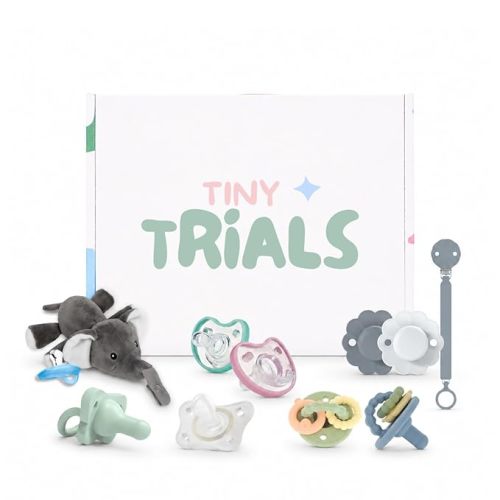 Pacifier Trial Pack Variety Box for Newborns 0–6 Months – 9 BPA-Free Silicone Baby Pacifiers + Pacifier Clip (Dr Brown's, Nuby, Dr. Talbot’s, Chicco, Suavinex) – Baby Registry Must-Have, Tiny Trials