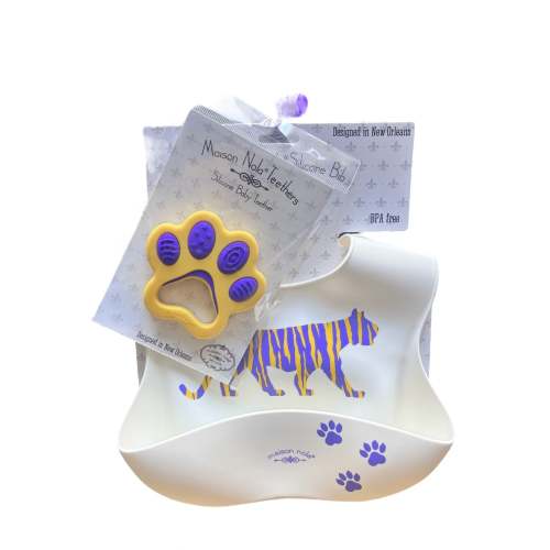 Tiger Baby Gift Bundle | Silicone Bucket Bib and Teether