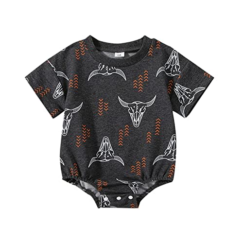 Kayotuas Western Baby Boy Girl Clothes Cow Print Bubble Romper Oversized Short Sleeve Tshirt Bodysuit Infant Summer Outfits